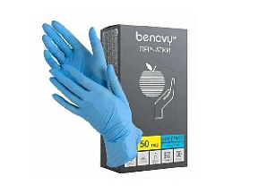 Перчатки BENOVY Nitrile PC, нитриловые, голубые, M, 50 пар. 3,5 гр. 